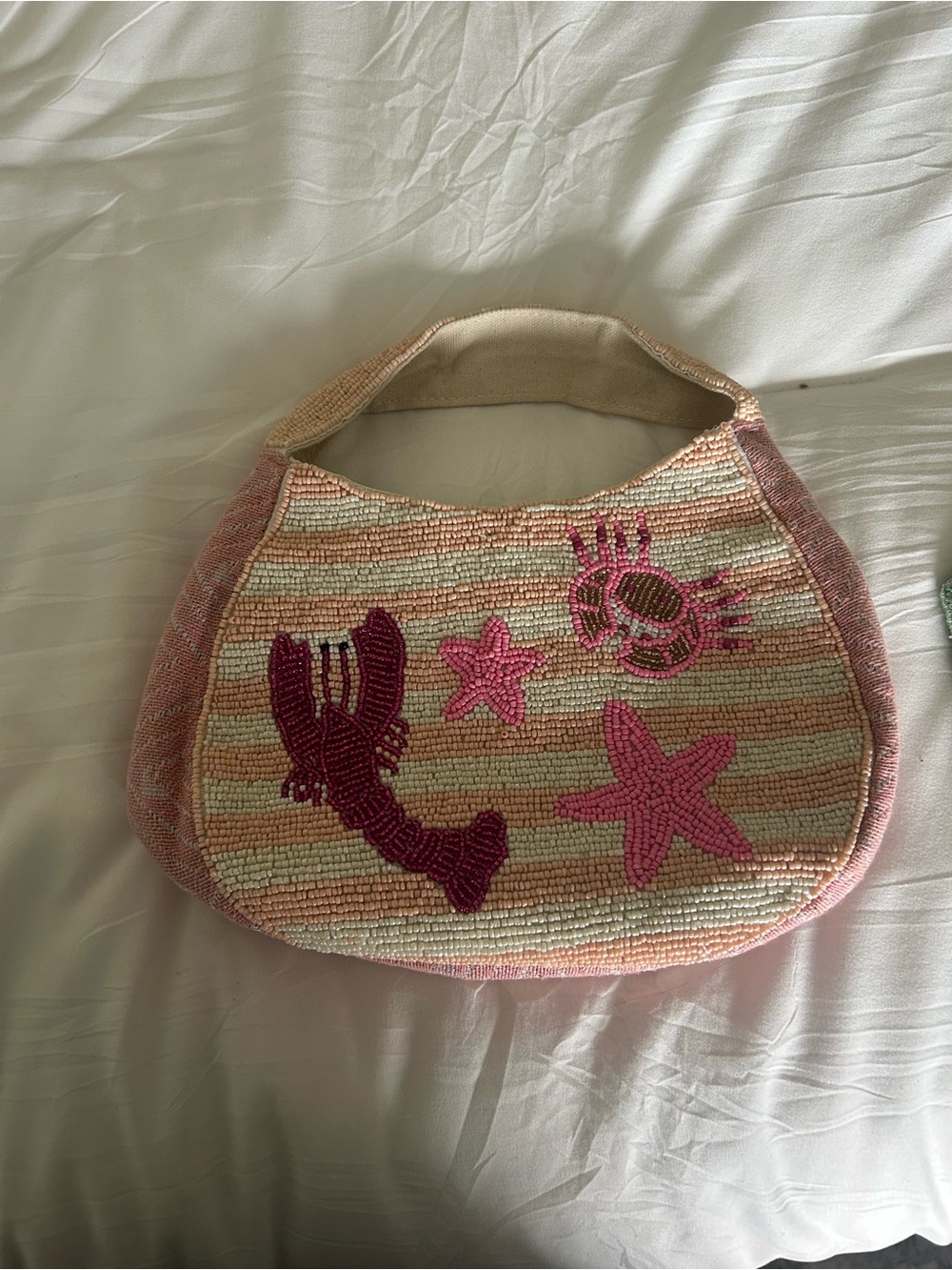 Beaded Pink Seashell Motif Women’s Shoulder Bag